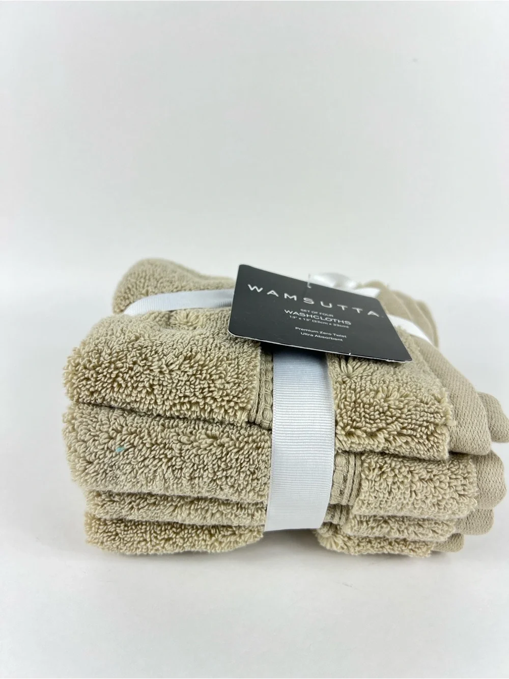 Wamsutta Washcloths Beige Absorbent 100% Cotton Premium Zero Twist 4 Pc NEW